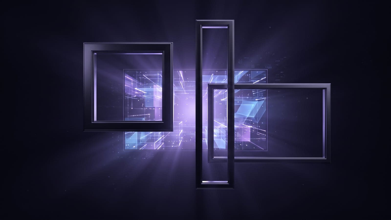 One glowing panel seen through square, portrait and landscape frames